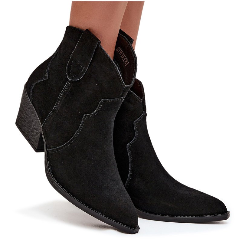 Wsuwane Botki Kowbojki Damskie Z Naturalnego Zamszu Czarne Beretta 41-41