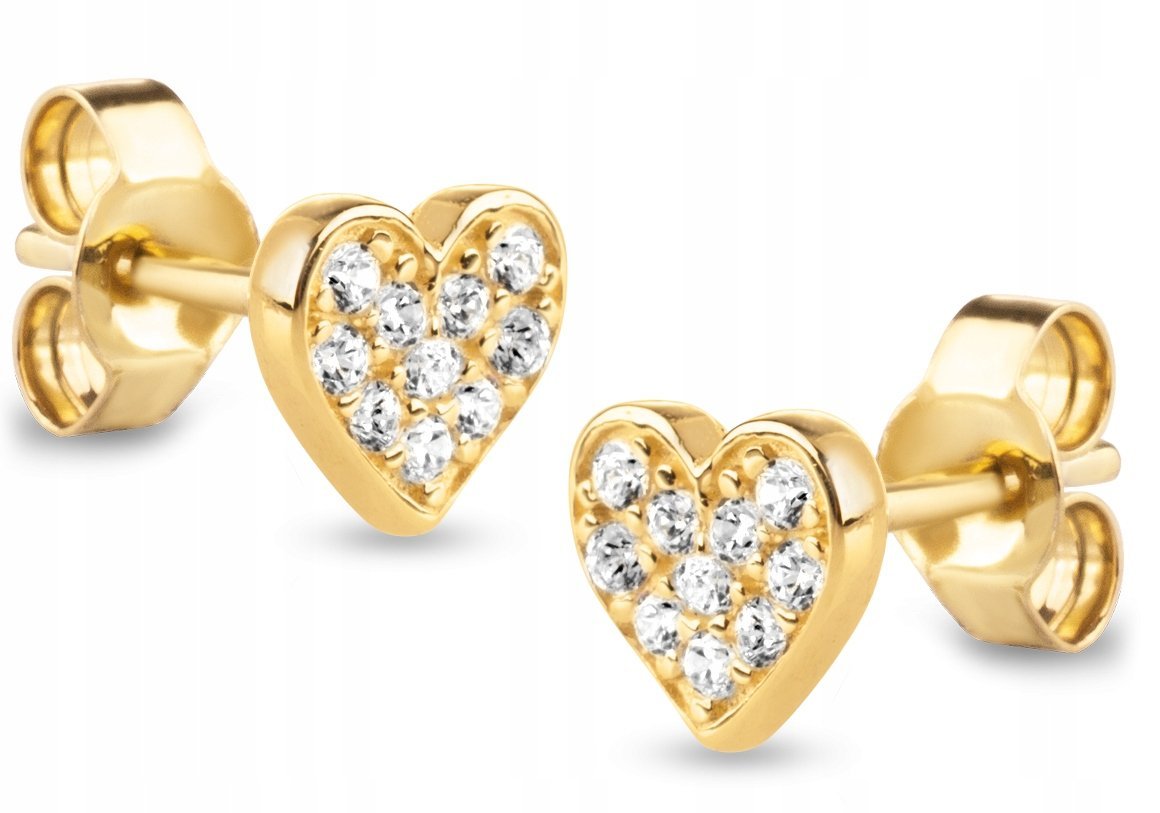 ZŁOTE KOLCZYKI SERCA SERDUSZKA Z CYRKONIAMI 585