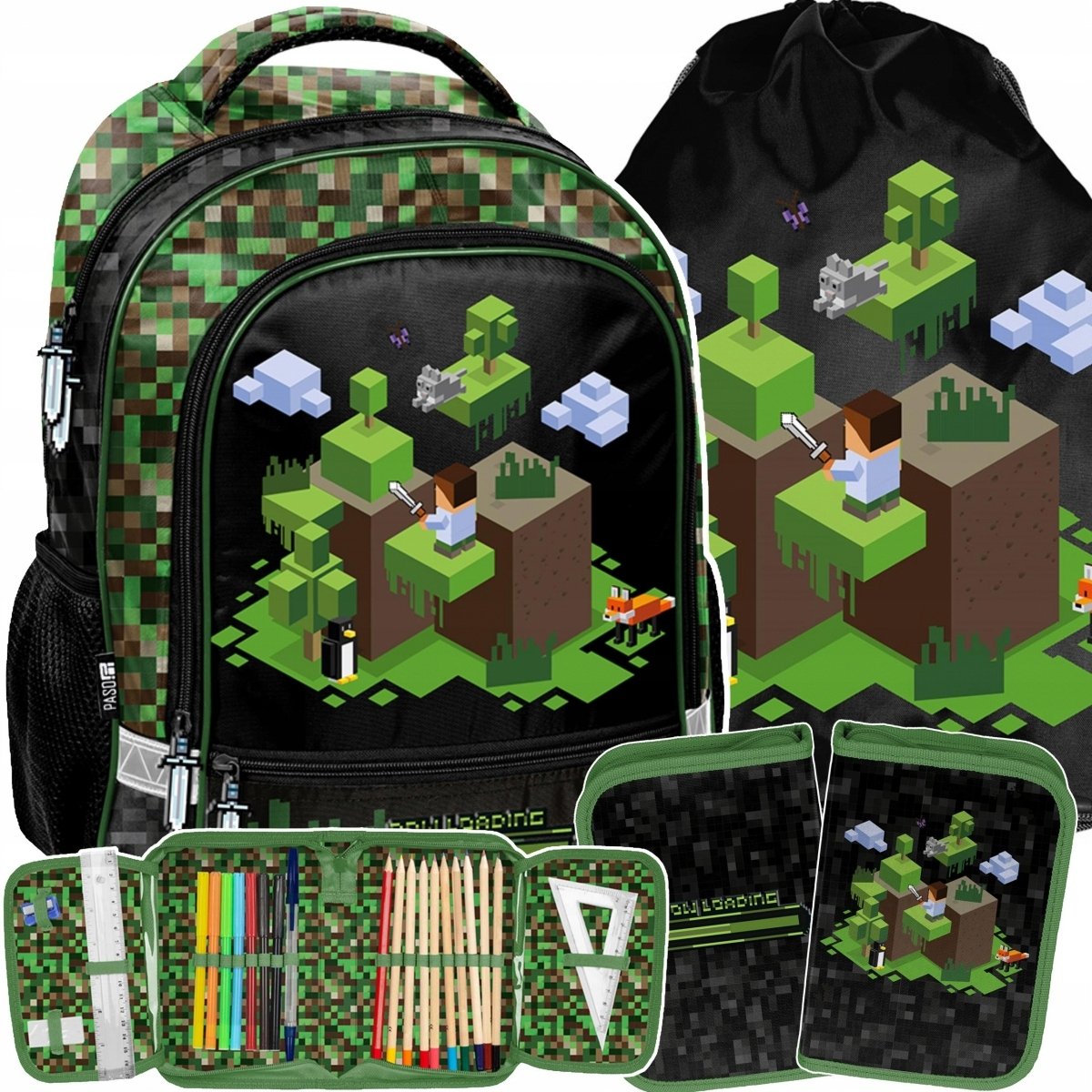 Plecak Minecraft Szkolny Zestaw 3w1 Gaming Gry Do 1 Klasy Dla Chłopaków