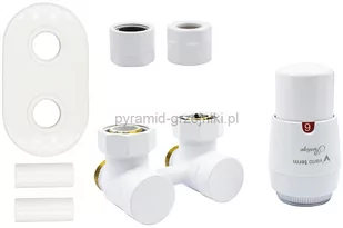 Varioterm Zawór odcinający kątowy Premium Exclusive All In One z głowicą termo - biały CU - instalacja miedziana APREGS0206C/FK(Cu) - Zawory i kraniki - miniaturka - grafika 1