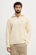 Swetry męskie - Lacoste sweter z dodatkiem wełny męski kolor beżowy ciepły z golferm AH5205 - miniaturka - grafika 1