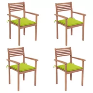 Fotele i krzesła ogrodowe - vidaXL Lumarko Krzesła ogrodowe, 4 szt., jasnozielone poduszki, drewno tekowe! 3062300 - miniaturka - grafika 1