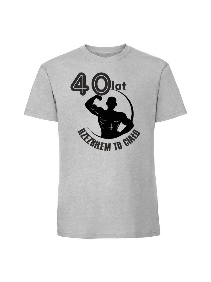 Męska koszulka z nadrukiem - 40 + rzeźbiłem to ciało Pastelowy szary S