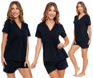 Piżamy damskie - Piżama damska dwuczęściowa z koronką dekolt v modna elegancka moraj s - miniaturka - grafika 1