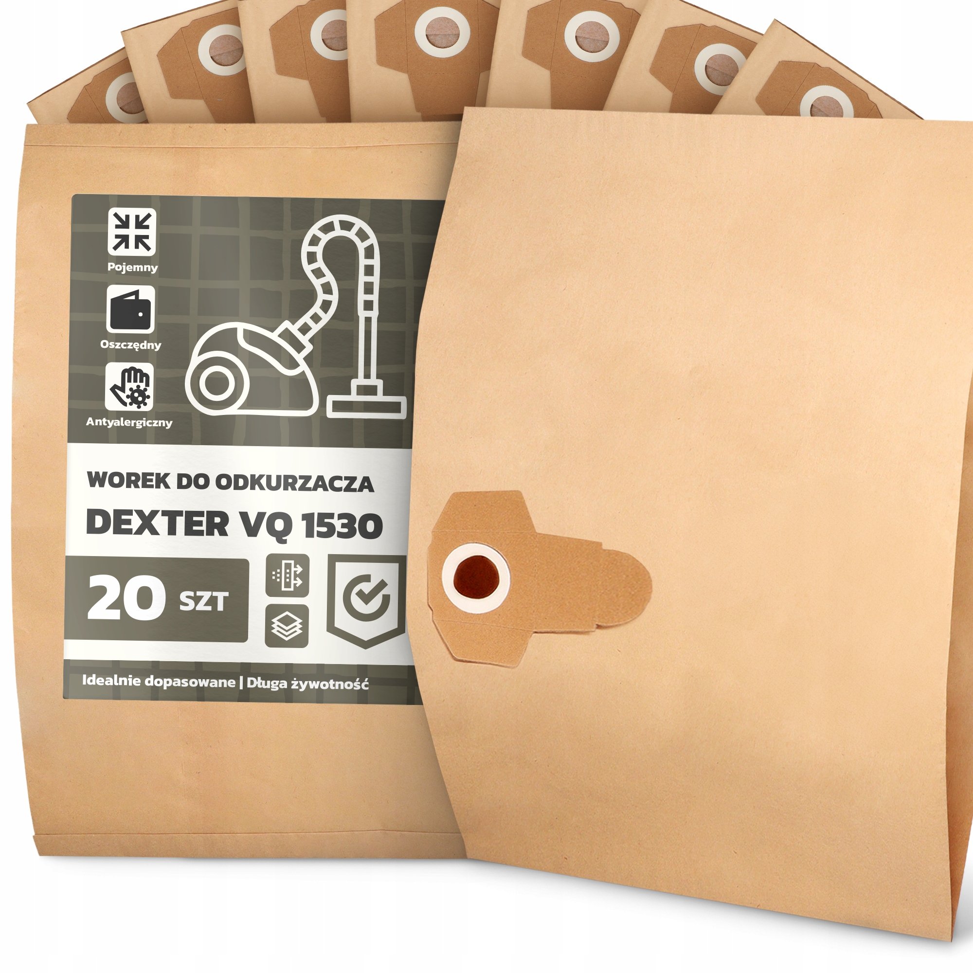 20x Worek do Odkurzacza Dexter Vq 1530 Papierowy 2-Warstwy Torba Worki 2A