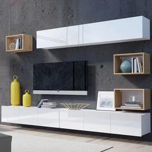 Meblościanka 31 Calabrini Calabrini GIB Meble Biały Mat / Biały Połysk / Dąb Złoty - Inne meble do salonu - miniaturka - grafika 1