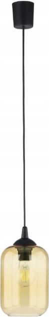Lampa sufitowa wisząca 1xE27 110cm Czarna ze szklanym bursztynowym kloszem