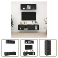 Szafki RTV - The Living Store 2-częściowa szafka pod telewizor z materiału drewnopochodnego w kolorze szarym o wysokim połysku - miniaturka - grafika 1