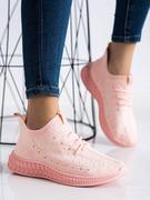 Trampki damskie - Różowe tekstylne sneakersy - miniaturka - grafika 1