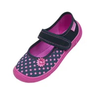 Kapcie damskie - Dziewczęce kapcie w gwiazdki z kwiatkiem 3D granatowe - miniaturka - grafika 1