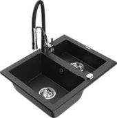 Zlewozmywaki z baterią - Mexen Carlos zlewozmywak granitowy 1,5-komorowy z baterią kuchenną Aster, czarny/srebrny metalik - 6518-73-73450-07 - miniaturka - grafika 1