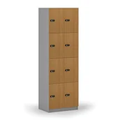 Szafki biurowe - Drewniana szafka skrytkowa, 8 schowków, zamek mechaniczny z kodem, szary/buk - miniaturka - grafika 1