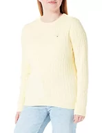 Swetry damskie - GANT Damski sweter ze stretchu, bawełniany kabel z dekoltem w kształcie litery C, żółty limonkowy, standardowy, Żółty cytrynowy, M - miniaturka - grafika 1