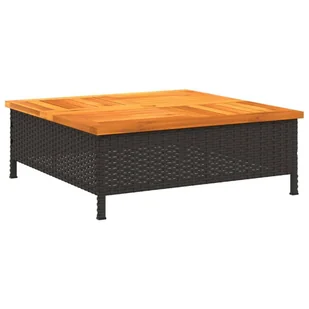 Stolik ogrodowy, czarny, 70x70x25 cm, rattan i drewno akacjowe Lumarko! - Stoły ogrodowe - miniaturka - grafika 3