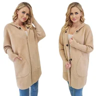 Płaszcze damskie - ALPAKI PŁASZCZ kurtka WEŁNA JASNY CAMEL oversize DŁUGI - miniaturka - grafika 1