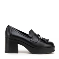 Półbuty męskie - Damskie czółenka skórzane na słupku czarne - miniaturka - grafika 1