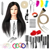 Główki treningowe - Główka treningowa Jessica 65 cm black, włos naturalny + uchwyt, fryzjerska do czesania, głowa do ćwiczeń - miniaturka - grafika 1