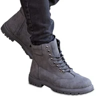 Botki męskie - Buty Męskie Trapery Trzewiki Wysokie Modne Stylowe Na Jesień Na Zimę Szare 45 - miniaturka - grafika 1