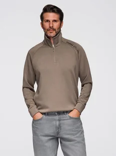 Bluza męska z kontrastowym nadrukiem i rozpinaną wysoką stójką szarobrązowa V3 OM-SSZP-0211 L - Bluzy męskie - miniaturka - grafika 1