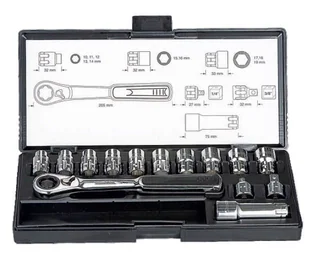 Zestaw nasadek + klucz z adapterem 1/4", 3/8" Makita B-65595 14 szt. - Zestawy narzędziowe - miniaturka - grafika 1