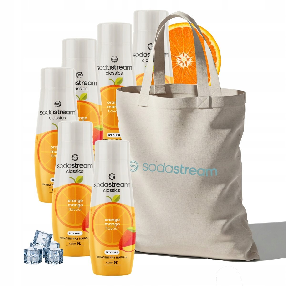 Zestaw Syrop koncentrat SodaStream ORANGE MANGO 6x440 ml + Torba