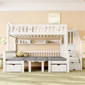 Łóżka dla dzieci i młodzieży - Łóżko piętrowe 90×200 cm - Łóżko i biurko 2 w 1 - Schody ze schowkiem - Z barierką bezpieczeństwa - Białe (materac nie jest zawarty) - miniaturka - grafika 1