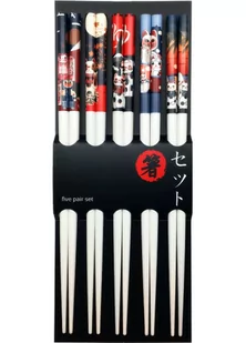 Zestaw drewnianych pałeczek z motywem Maneki-neko 22,5cm - 5 par 2198-uniw - Zestawy do sushi - miniaturka - grafika 1
