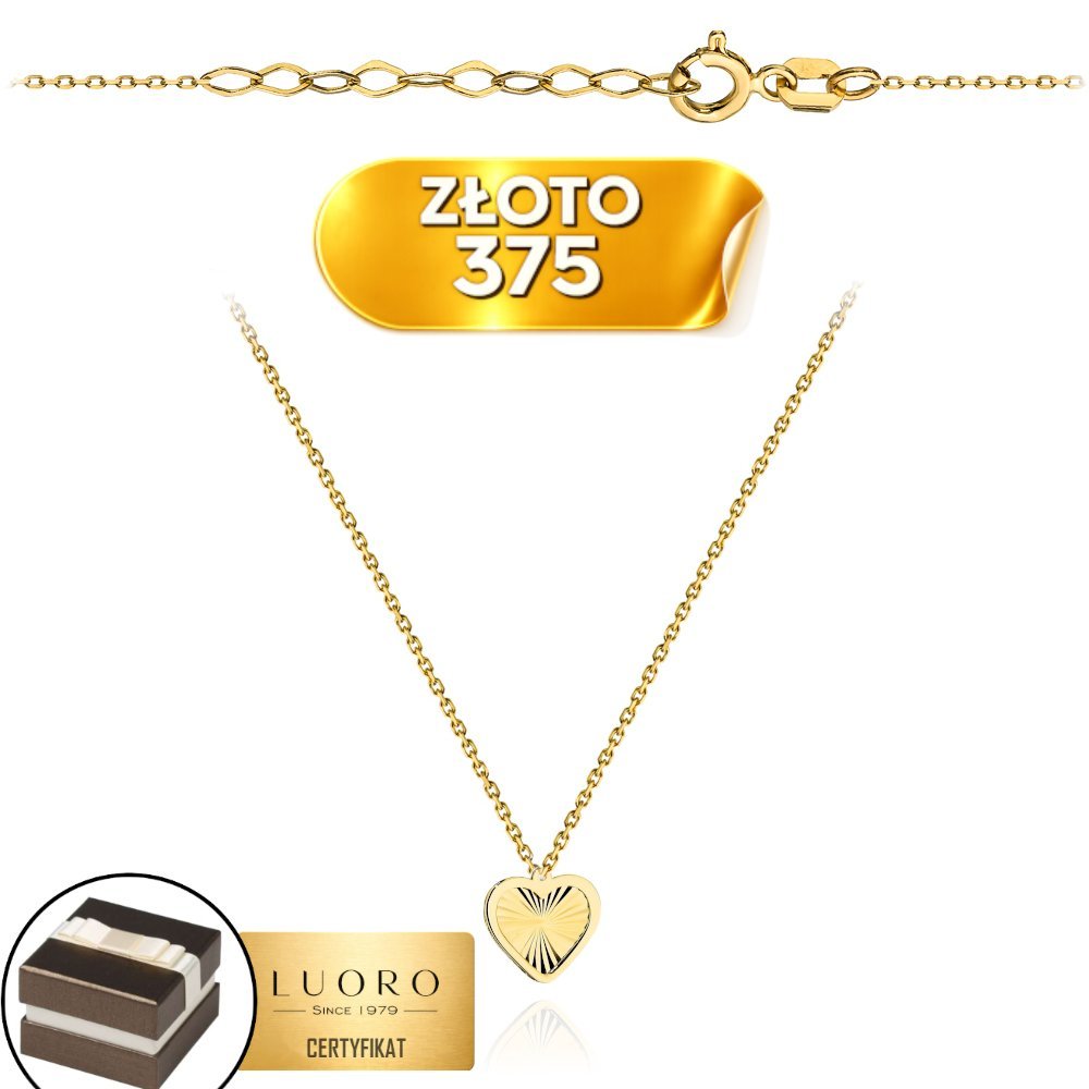 NASZYJNIK ZŁOTY 375 DIAMENTOWANE SERCE CELEBRYTKA 42 CM REGULACJA