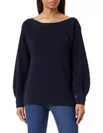 Swetry damskie - Tommy Hilfiger Damski sweter z dzianiny w łódce z bawełny prążkowanej, pustynne niebo, XL - miniaturka - grafika 1