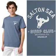 Koszulki męskie - Wrangler GRAPHIC TEE Dusty Blue koszulka bawełniana męska t-shirt nadruk M - miniaturka - grafika 1