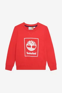 Bluzy dla dziewczynek - Timberland bluza dziecięca kolor czerwony z nadrukiem - grafika 1