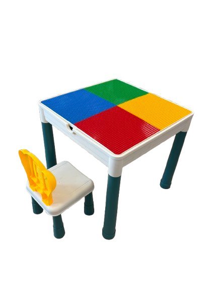 Stolik z krzesełkiem dla dzieci plansza na klocki + klocki