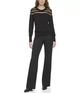 Swetry damskie - DKNY Damski sweter Crewneck Sheer Mesh Yoke Stripe, czarny, XS - miniaturka - grafika 1