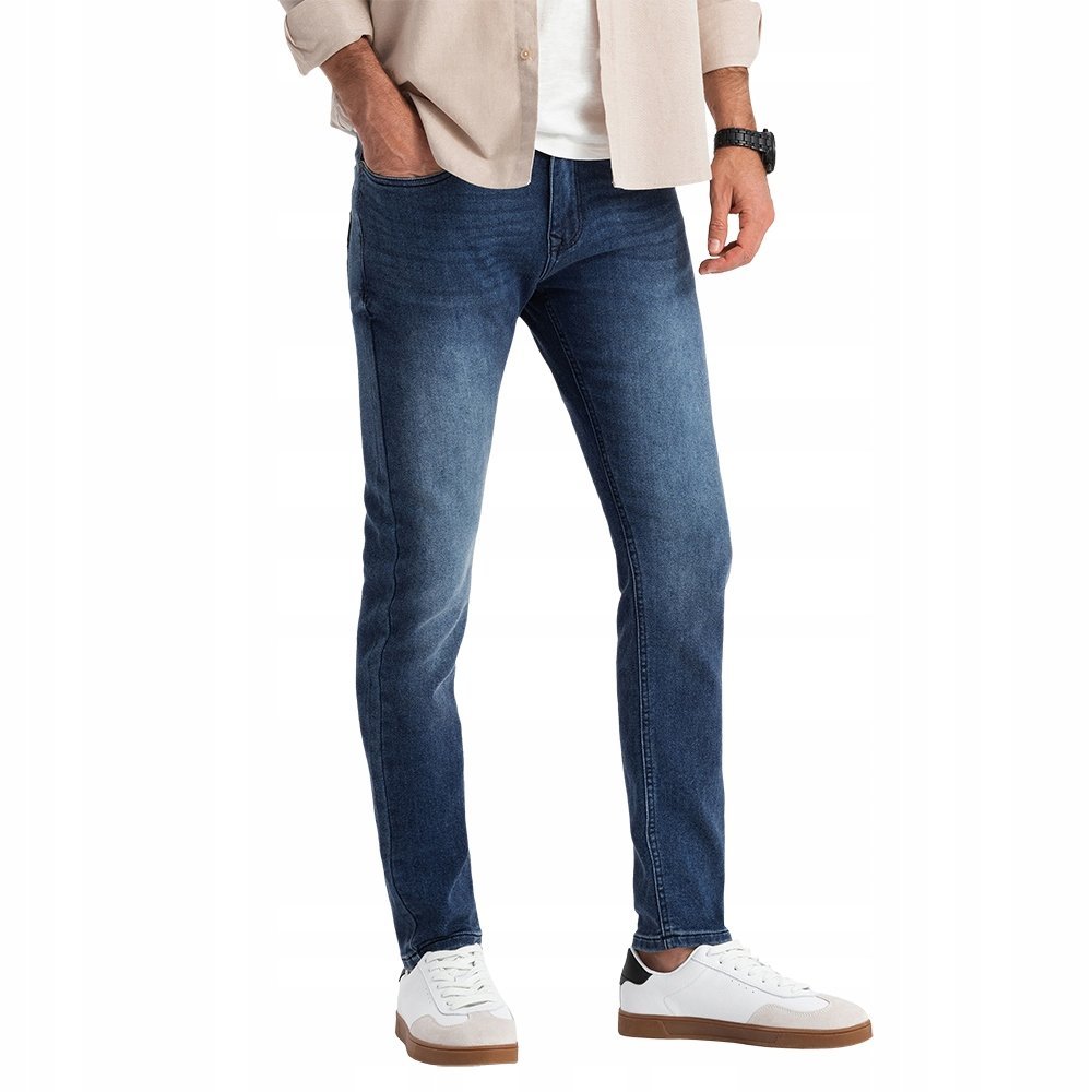 Dopasowane męskie spodnie jeansowe SLIM FIT niebieskie V1 OM-PADP-0214 XL