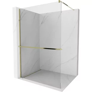 Mexen Kioto+ ścianka prysznicowa z półką i relingiem 100 x 200 cm, transparent 8 mm, złota - Ścianki i drzwi prysznicowe - miniaturka - grafika 1
