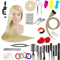 Główki treningowe - Zestaw główka treningowa Ula 70 Blond, włos syntetyczny + 80 akcesoriów + uchwyt, fryzjerska do czesania, głowa do ćwiczeń - miniaturka - grafika 1