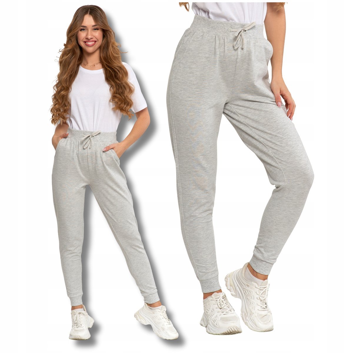 SPODNIE DRESOWE DAMSKIE GŁADKIE KLASYCZNE BASIC WIĄZANE WYGODNE MORAJ L