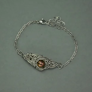 Bransoletka z brązową perłą, wire wrapping perła - Bransoletki - miniaturka - grafika 1