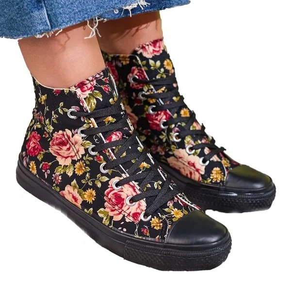 CZARNE TRAMPKI DAMSKIE W KWIATY FAHENNA 40
