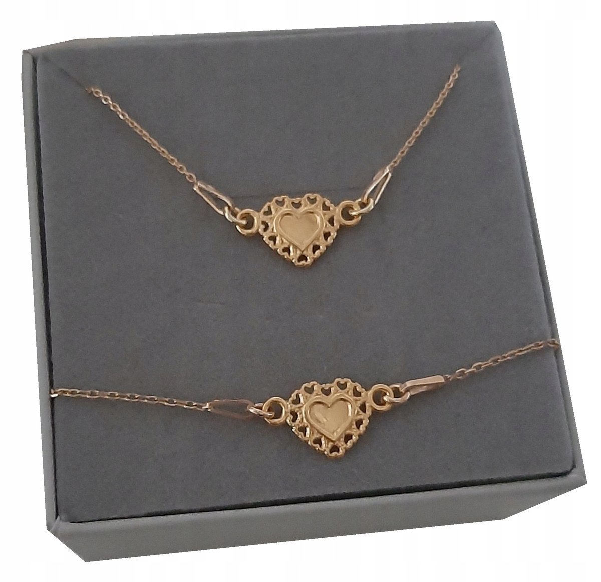 Złoty Komplet serce koronka srebro 925 pozłacane