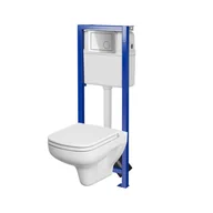 Stelaże i zestawy podtynkowe do WC - Cersanit Colour SET B961 Zestaw Toaleta WC bez kołnierza + deska wolnoopadająca + stelaż podtynkowy WC Economy + przycisk WC S701-733 - odbiór osobisty: Kraków, Warszawa - miniaturka - grafika 1