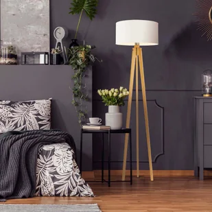 Nowoczesna lampa podłogowa do salonu MIAMI z drewnianą podstawą - Lampy stojące - miniaturka - grafika 1