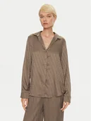 Piżamy damskie - Calvin Klein Koszulka piżamowa Buttondown 000QS7302E Brązowy Regular Fit - miniaturka - grafika 1