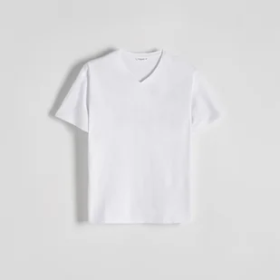 Reserved - T-shirt slim z dekoltem V - Biały - Koszulki męskie - miniaturka - grafika 1