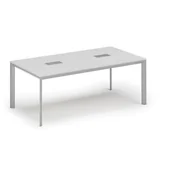 Stoły i stoliki do biura - Stół PRIMO INVITATION 2000 x 1000 x 740, biały + 2x port blatowy TYP I, srebrny - miniaturka - grafika 1