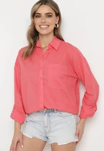 Różowa Koszula z Bawełny Zapinana na Guziki z Długim Rękawem Efiora - Koszule damskie - miniaturka - grafika 1