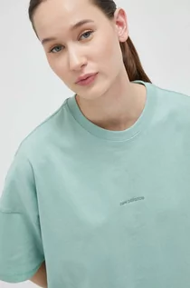 Koszulki sportowe damskie - New Balance t-shirt bawełniany kolor zielony - grafika 1