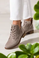 Botki damskie - Szare botki damskie ażurowe z wycięciami sznurowane Casu JW25X15-T - miniaturka - grafika 1