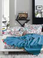 Pościel - Faro Komplet pościeli bawełniana 160x200 Styleup + Koc 180x220 niebieski z frędzlami paisley komplet w pudełku - miniaturka - grafika 1