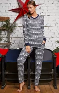Piżamy damskie - Piżama damska Alaska z długim rękawem i długimi nogawkami, Kolor granatowy-wzór, Rozmiar S, Italian Fashion - Intymna - miniaturka - grafika 1